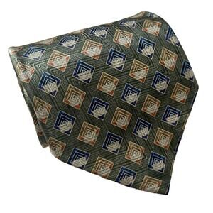 Jos A. Bank Corporate Green Blue Diamond Geometric Silk Tie